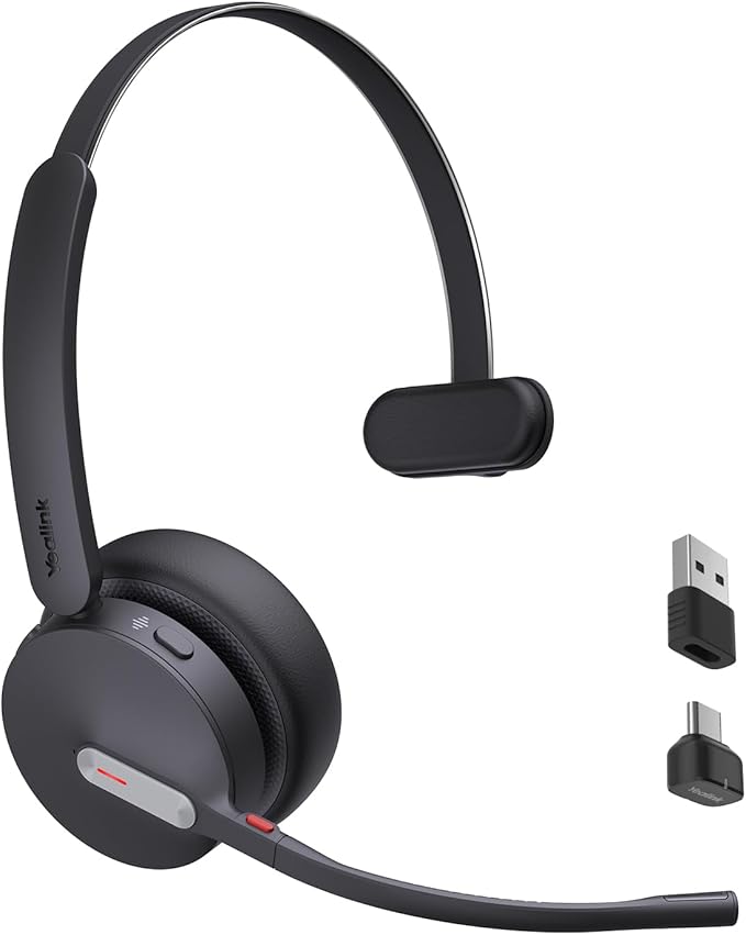 Yealink BH70 Mono UC Wireless Bluetooth Headset with Microphone for Work, up to 35h Talking Battery Life, 3-Mic Noise Cancellation, 91g Lightweight Work Headsets for Open Office, USB-C to A