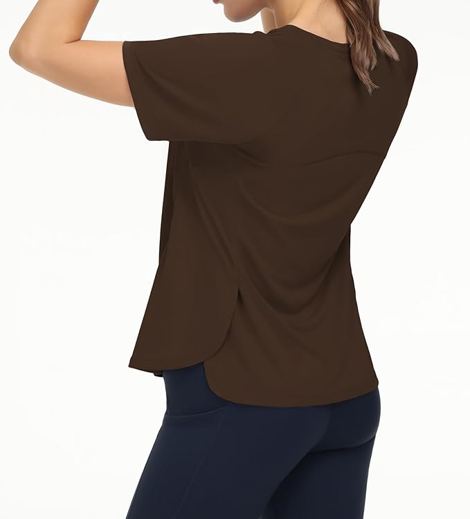 THE GYM PEOPLE Women's Short Sleeve Workout Shirts Breathable Yoga T-Shirts with Side Slits Athletic Tee Tops