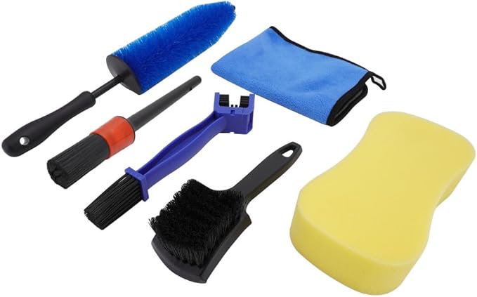 Motorcycle Wheel Cleaning Stand with Cleaning Brush Kit,Universal Roller Paddock for Dirt Street Bike Ebike for Tire Cleaning & Chain Lubrication(Bikes<700 lb & Tire Width<250 mm)(9PCS)
