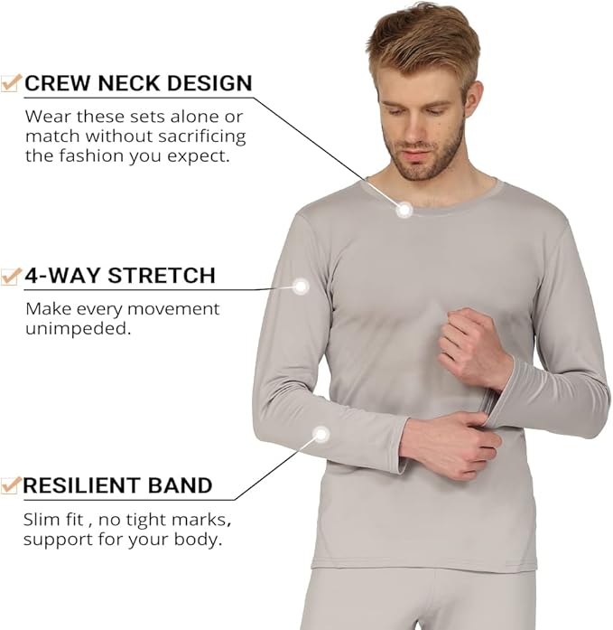 HEROBIKER Long Johns Thermal Underwear for Men Skiing Winter Warm Hunting Gear Fleece Lined Base Layer Set Top Bottom