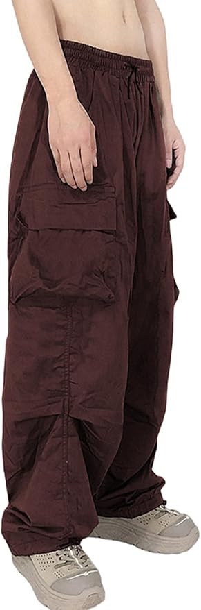 Men's Casual Cargo Pants Elastic Waist Drawstring Street Hip Hop Trousers with Pockets