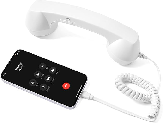 Retro Phone Handset, Plugs Play Type C Telephone Receiver Styles Cord Speakers with Dedicated Answer/End Keys, for Cell Mobile Video Conferences, Calls, Meetings