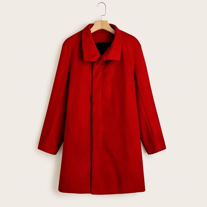 Men's Plaid Long Trench Coat Mid - Length Lapel Collar Button Down Warm Overcoat for Winter & Autumn Fashion