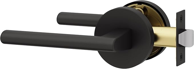 Okun Brio 1-Pack Matte Black Passage Door Levers – Reversible Non-Locking Interior Handles with Sleek Concealed-Mount Design for Hallways & Closets
