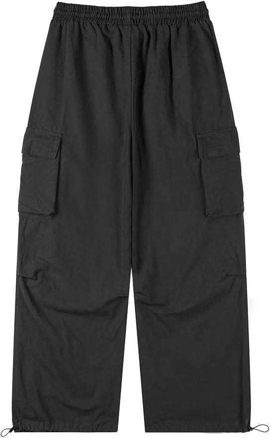 Men's Casual Cargo Pants Elastic Waist Drawstring Street Hip Hop Trousers with Pockets
