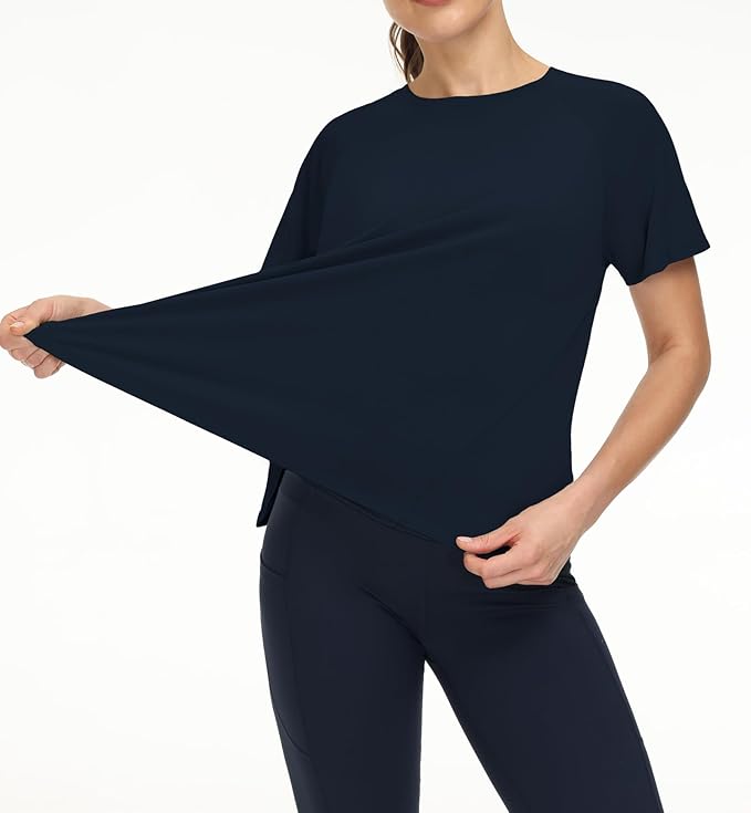 THE GYM PEOPLE Women's Short Sleeve Workout Shirts Breathable Yoga T-Shirts with Side Slits Athletic Tee Tops