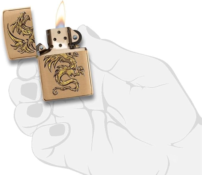 Custom Personalized Classic Dragon Designs Zippo Windproof Lighter Engraving - Christmas, Halloween & Valentines Day Gift (Gold)