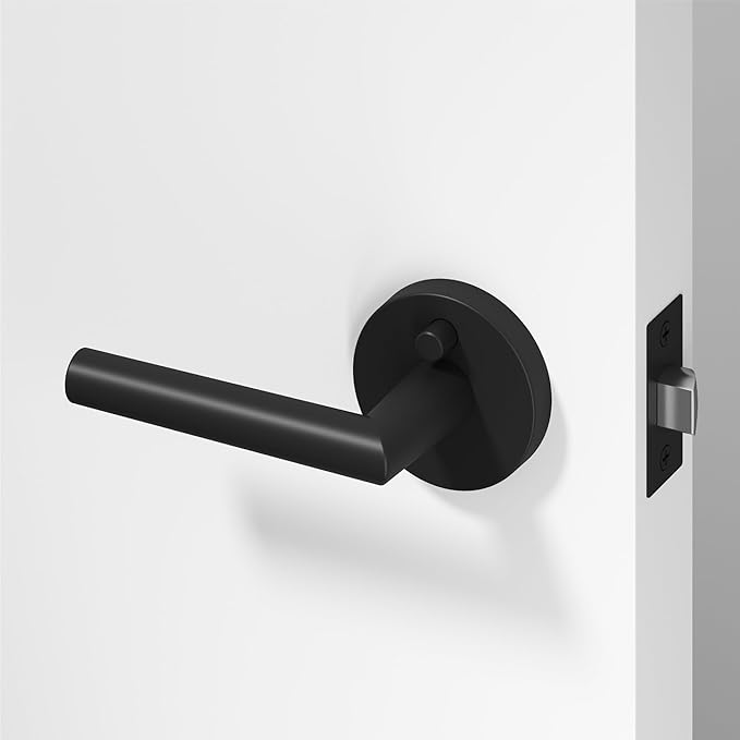 Okun Stark 1-Pack Matte Black Privacy Door Levers – Push Button Lock, Reversible, Sleek Concealed-Mount Design for Bedroom & Bathroom