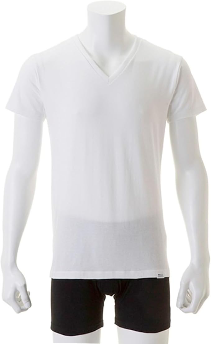 Men’s Anti-Odor Undershirt, Japanese Ceramic-Ion Tech, Source-Targeting Deodorizing, V-Neck Cotton, White, DEOEST