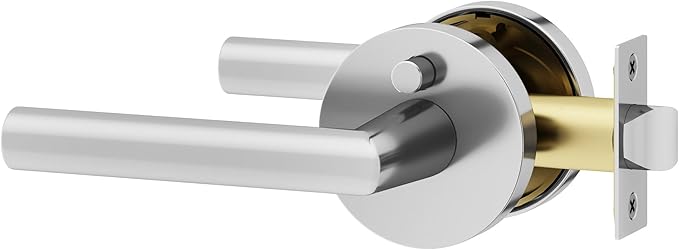 Okun Stark 1-Pack Chrome Privacy Door Levers – Push Button Lock, Reversible, Sleek Concealed-Mount Design for Bedroom & Bathroom