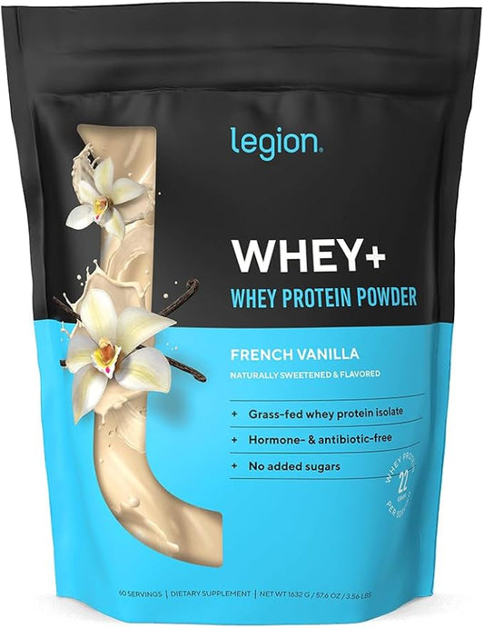 LEGION Whey+ Protein whey Isolate from Grass Fed Cows - Whey Protein Isolate Powder Low Calorie, Non-GMO, Sugar Free, Lactose and Gluten Free, All Natural Protein Powder for Men & Women (60 Servings)