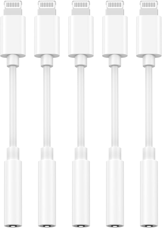 [Apple MFi Certified] 5 Pack Lightning to 3.5 mm Headphone Jack Adapter, iPhone Aux Adapter Converter Dongle Audio Cable Compatible with iPhone 14 13 12 11 X XS 8 7