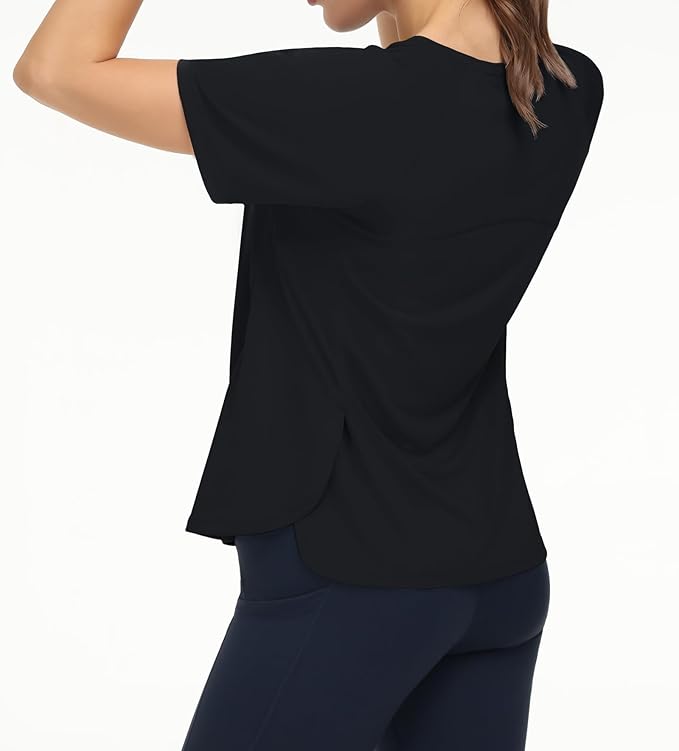 THE GYM PEOPLE Women's Short Sleeve Workout Shirts Breathable Yoga T-Shirts with Side Slits Athletic Tee Tops