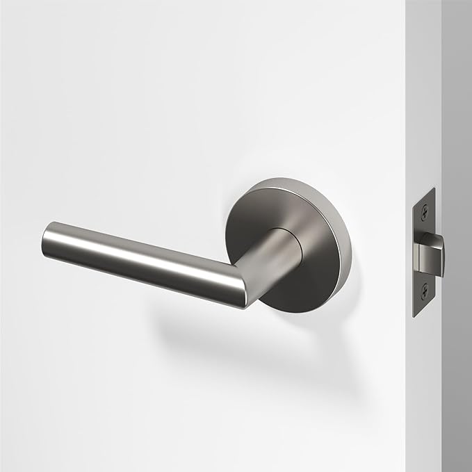 Okun Stark 1-Pack Brushed Nickel Passage Door Levers – Reversible Non-Locking Interior Handles with Sleek Concealed-Mount Design for Hallways & Closets