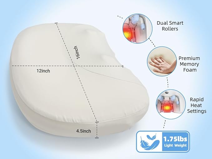 Shiatsu Neck Massager for Pain Relief deep Tissue Before Sleeping, Cervical Neck Massage Pillow with Heat,Cordless & Memory Foam,Thoughtful Gifts for Mom, Dad, Women, Men (Cream)