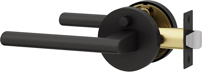 Okun Brio 1-Pack Matte Black Privacy Door Levers – Push Button Lock, Reversible, Sleek Concealed-Mount Design for Bedroom & Bathroom