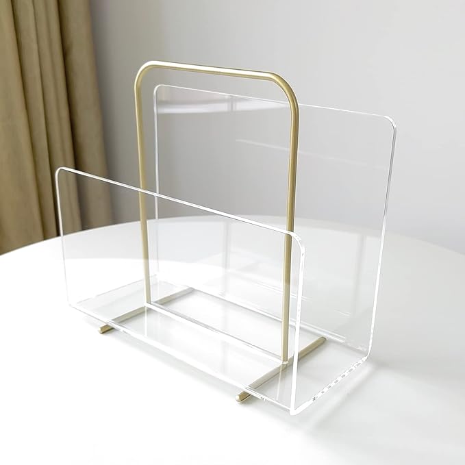 XOHYW Acrylic Magazine Holder, Crystal Clear Acrylic Magazine Book Rack, Desktop File Organizer for Office Organization, Storage,Home Office Decoration,Reception