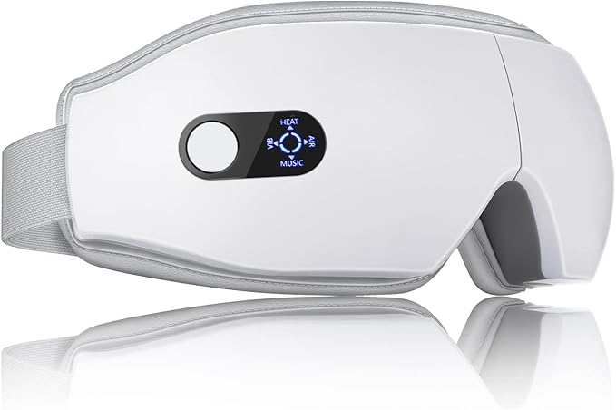 NOWWISH Eye Massager with Heat, Vibration and Bluetooth Music for Migraine Headache Relief, Cordless Heated Eye Mask with 6 Massage Modes, Relaxation -Birthday Gifts for Women Men -White