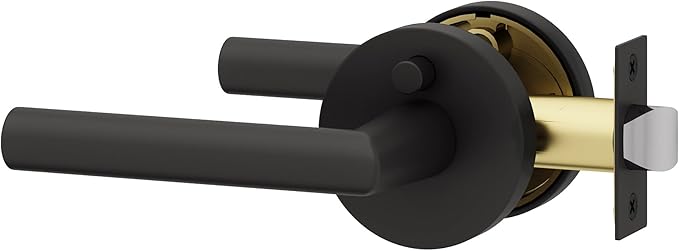 Okun Stark 1-Pack Matte Black Privacy Door Levers – Push Button Lock, Reversible, Sleek Concealed-Mount Design for Bedroom & Bathroom