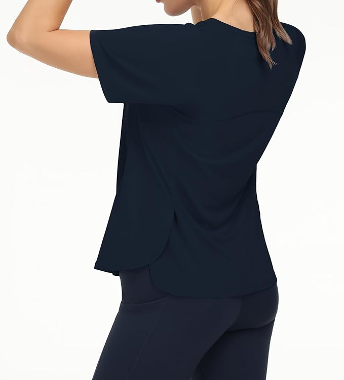 THE GYM PEOPLE Women's Short Sleeve Workout Shirts Breathable Yoga T-Shirts with Side Slits Athletic Tee Tops