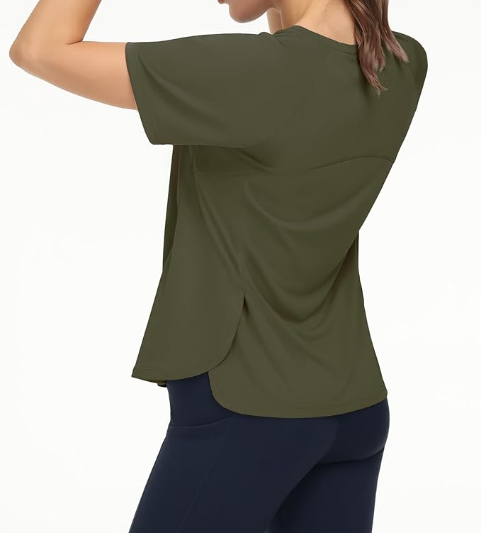 THE GYM PEOPLE Women's Short Sleeve Workout Shirts Breathable Yoga T-Shirts with Side Slits Athletic Tee Tops