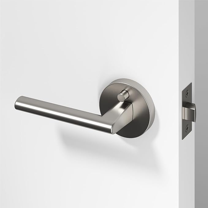 Okun Brio 1-Pack Brushed Nickel Privacy Door Levers – Push Button Lock, Reversible, Sleek Concealed-Mount Design for Bedroom & Bathroom
