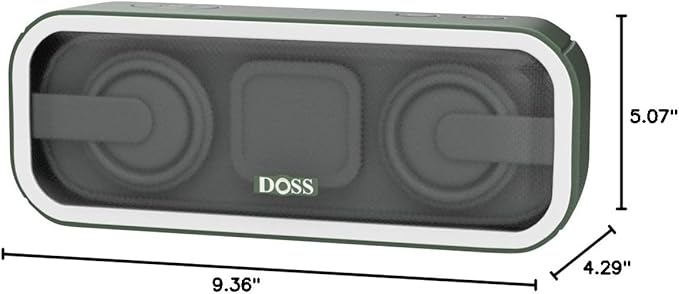 DOSS SoundBox Pro+ Bluetooth Speaker, Immersive 24W Stereo Sound with Booming Bass, IPX6 Waterproof, 15H Playtime, Mixed Colors Lights, Wireless for Backyard, Hiking, Garage, Party-Green