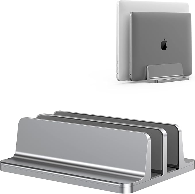 Vertical Laptop Stand, Adjustable 2 Slot Aluminum Desktop Holde(Up to 17.3 inch), Fits All MacBook/Microsoft Surface/HP/Dell/ChromeBook/iPad and Gaming Laptops (Grey)
