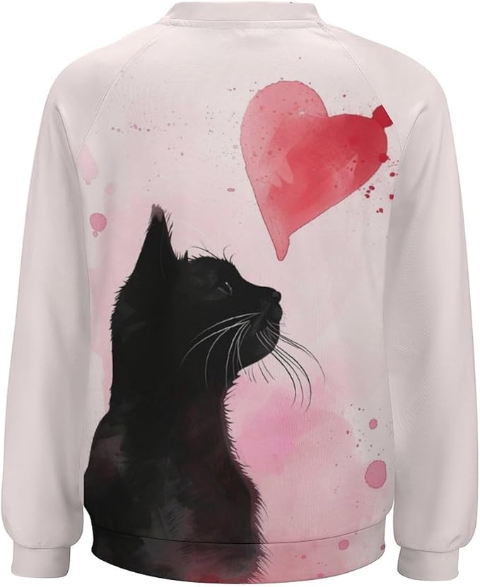 Long Sleeve Shirt Women Fall Cat Print Funny Hide Belly Vacation Plus Size Ladies Hippie Dressy Sweaters