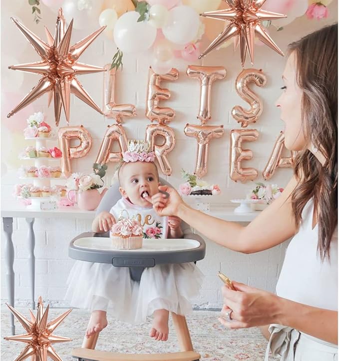 TONIFUL 4 Pcs 22inch 4D Huge Rose Gold Star Balloons Explosion Star Mylar Foil Balloons for Party Supplies Backdrop Christmas New Year Birthday Wedding Photo Booth Ornament