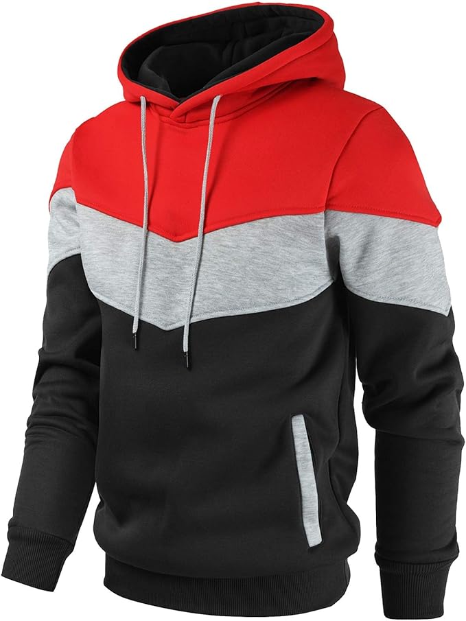 Gesean Men's Novelty Color Block Pullover Fleece Hoodie Long Sleeve Casual Sweatshirt with Pocket