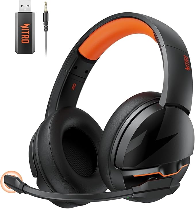 acer Wireless Gaming Headset, PS5 Headset with 2.4GHz for Ps5, Ps4, PC, Switch, Bluetooth 5.3 + 100Hrs Gaming Headphones with Noise Canceling Mic for Laptop, Mobile, Mac, 50mm Drivers (Orange)