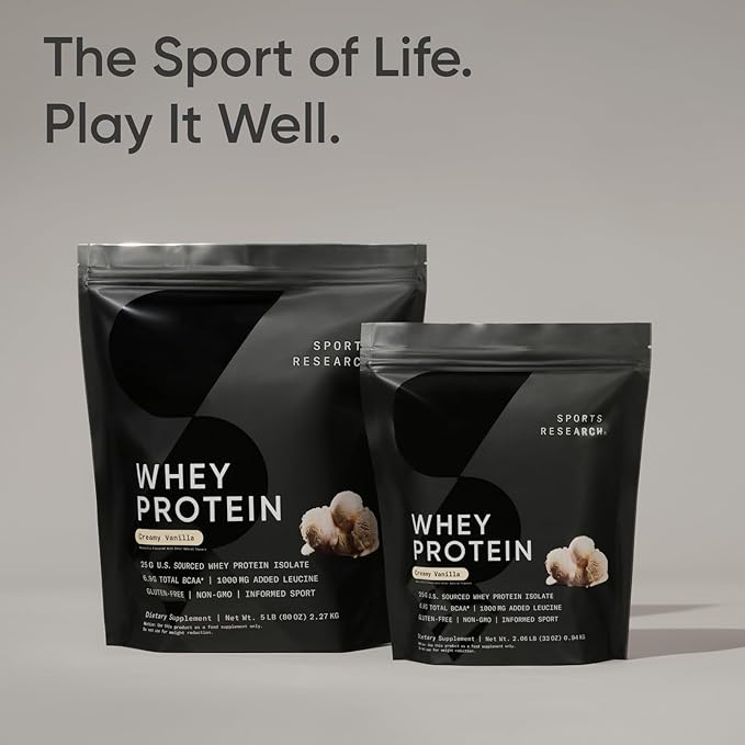 Sports Research Whey Protein Isolate - Sports Nutrition Protein Powder 25g per Serving - 2.1lb Bag Whey Protein - Creamy Vanilla Flavor - Bulk Protein Powder, 26 Servings