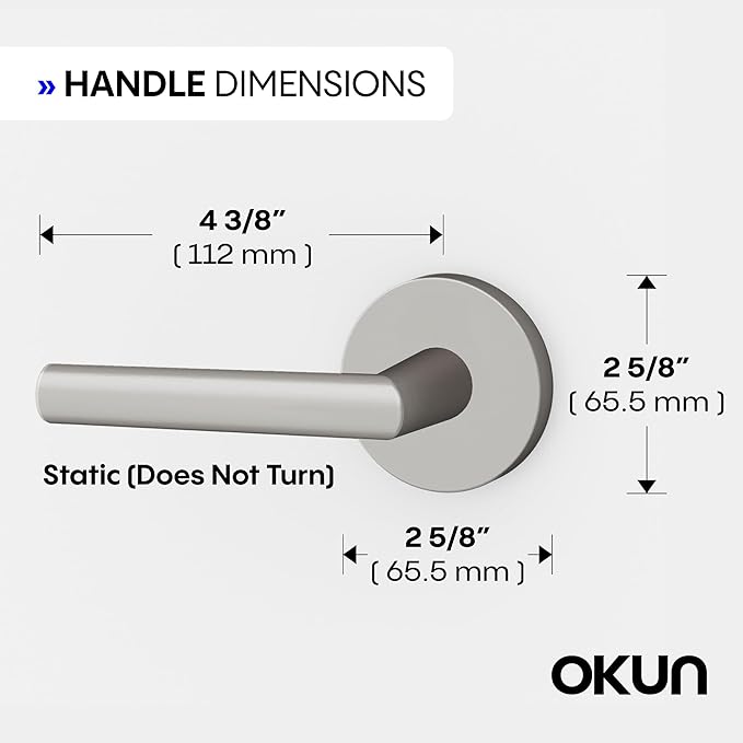 Okun Stark Dummy Door Handle – 1 Pack, Reversible, Non-Turning Lever for Closet, Pantry, or Hallway Doors – Brushed Nickel Finish