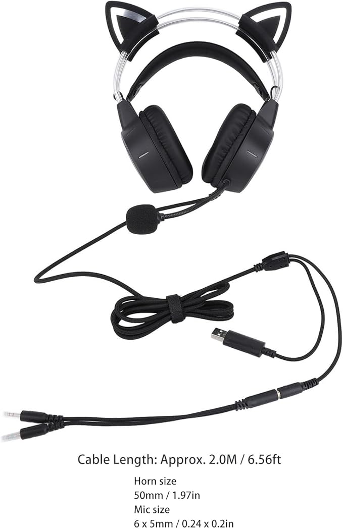 SUNGOOYUE Cat Ear Gaming Headset,with RGB Lighting 50MM Drivers Adjustable Headband Soft Cushions for PC Laptop Switch Series X S