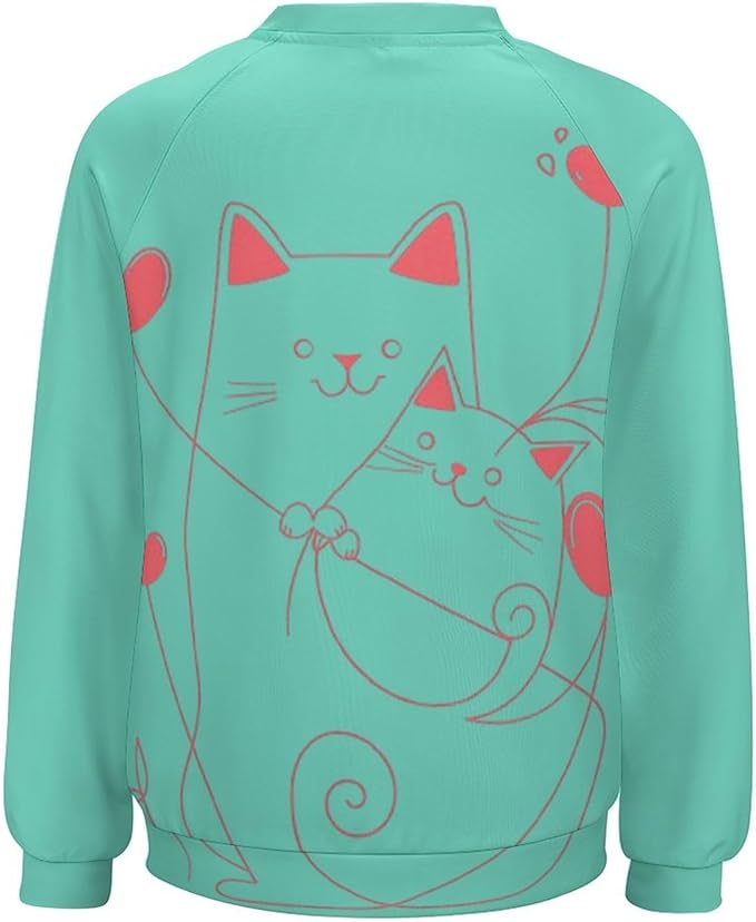 Long Sleeve Shirt Women Fall Cat Print Funny Hide Belly Vacation Plus Size Ladies Hippie Dressy Sweaters