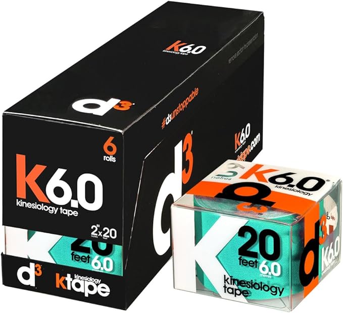 d3 K6.0 Kinesiology Tape - 2in x 20ft Spearmint (6 Rolls) Latex-Free Hypoallergenic Joint Muscle Sports Medical Injury Support