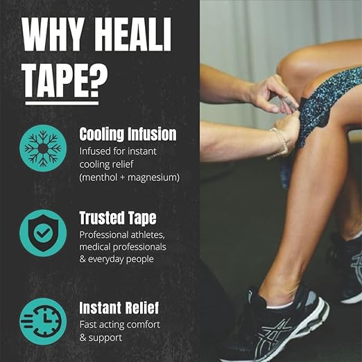 Heali Kinesiology Tape 3 Pack, Elastic Sports Tape, Shoulder, Knee, Elbow, Ankle, Waterproof, Latex Free, Magnesium & Menthol Infused, Mobility, Comfort, 20 pcs/Roll, K Tape, Splatter