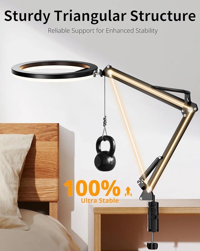 UBeesize 12’’ Ring Light with Overhead Phone Mount, LED Selfie Light with Stand and Phone Holder for iPhone and Laptop, Desk Light for Video Recording, Zoom Meeting, Live Streaming, Tiktok, YouTube