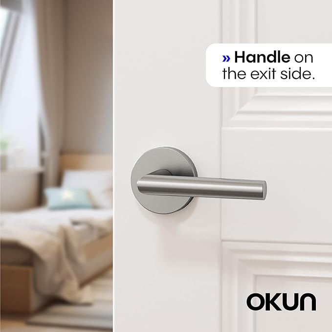 Okun Stark 2-Pack Brushed Nickel Passage Door Levers – Reversible Non-Locking Interior Handles with Sleek Concealed-Mount Design for Hallways & Closets