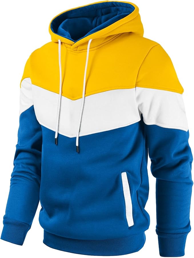 Gesean Men's Novelty Color Block Pullover Fleece Hoodie Long Sleeve Casual Sweatshirt with Pocket
