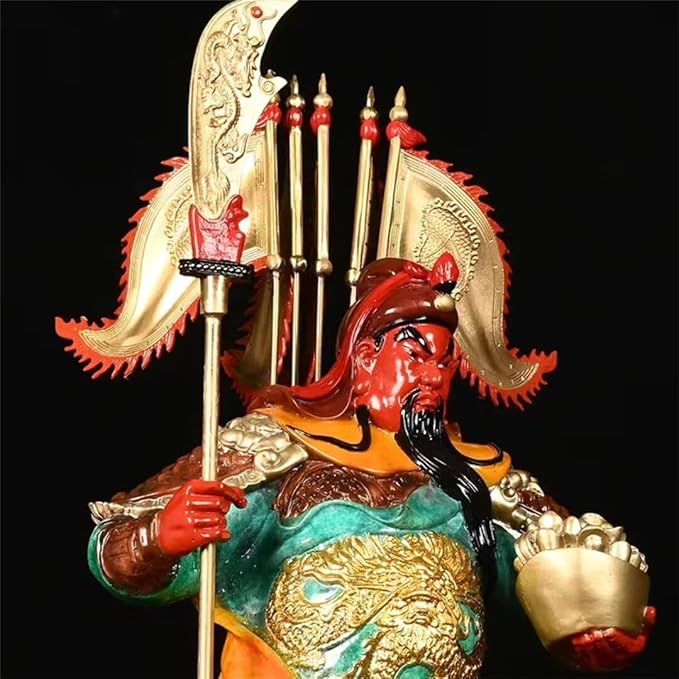burid Pure Copper Chinese Feng Shui Guan Gong Statue God of Wealth Home and Office Decoration Wu God of Wealth Guan Yu Statue Best Furnishings Gifts, 26*24*57CM，10.0KG