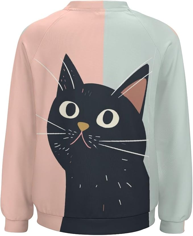 Long Sleeve Shirt Women Fall Cat Print Funny Hide Belly Vacation Plus Size Ladies Hippie Dressy Sweaters