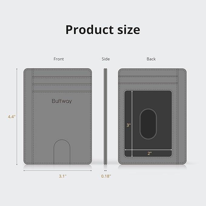 Buffway Slim Minimalist Front Pocket RFID Blocking Leather Wallets for Men and Women - Alaska Grey