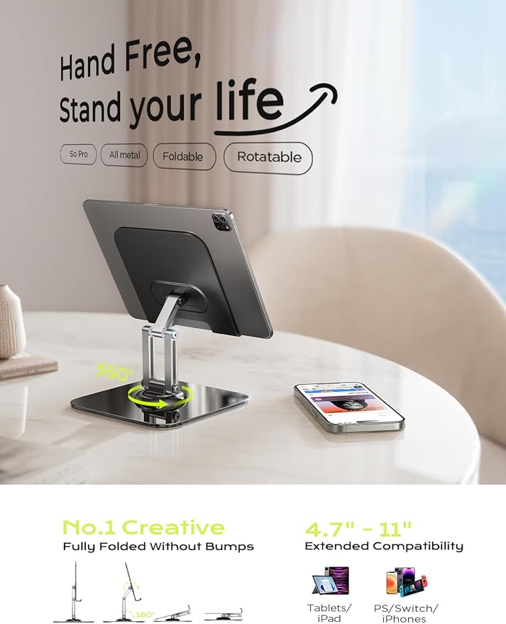 LISEN for iPad Stand Holder Adjustable Tablet Stand for Desk, 2026 for iPad Accessories Rotating Display Stand PC Office Accessories for Desk Women Kindle Table Mount/PS/Switch iPhone 12.9"-4.7"