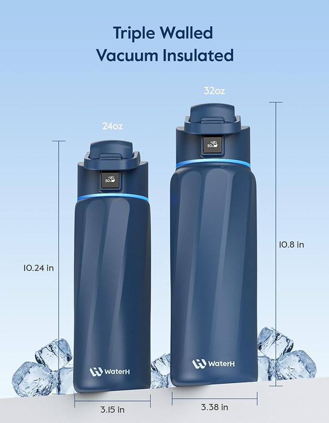BOOST Smart Water Bottle that Reminds You to Drink, 24oz BPA-Free Stainless Steel Vacuum Insulated Bottle, Wide Mouth Water Tracker Bottle with APP, Ideal Gift for Christmas, New Year