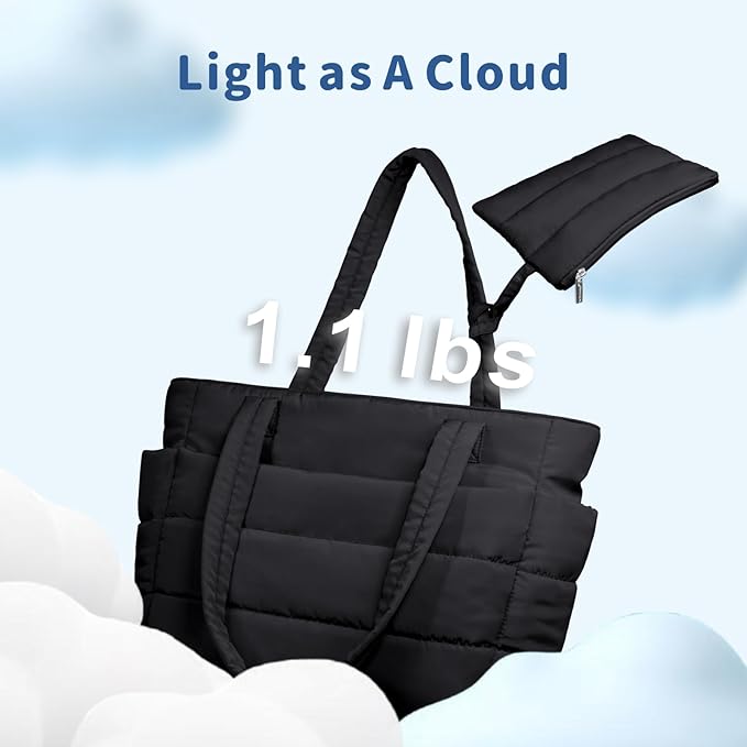 TOPDesign Puffer Tote Bag for Women, Lightweight Puffy Handbag with Compartments, Quilted Shoulder Bag for Work, Travel, Gym
