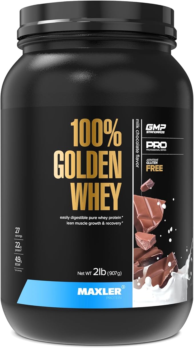 Maxler 100% Golden Whey Protein - 22g of Protein per Serving - Whey Protein Powder for Pre Post Workout - Fast-Absorbing Whey Concentrate, Isolate & Hydrolysate Blend - Milk Chocolate Protein 2 lb