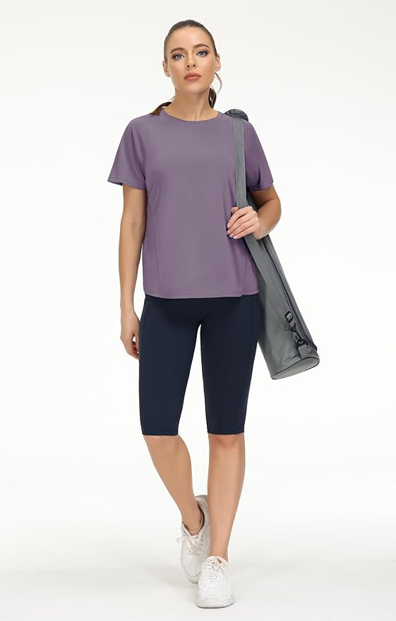 THE GYM PEOPLE Women's Short Sleeve Workout Shirts Breathable Yoga T-Shirts with Side Slits Athletic Tee Tops