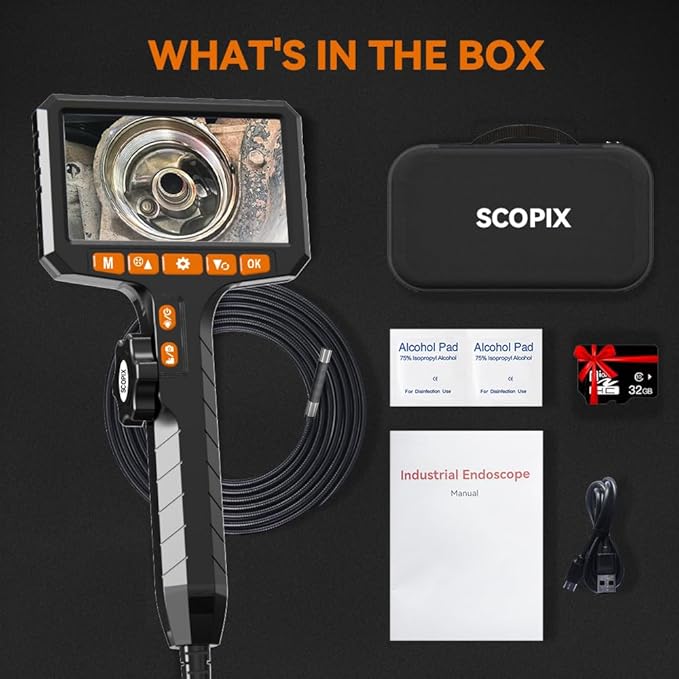 360° Flexible Endoscope Camera with Light,Inspection Endoscope, 0.24-inch Probe Scope Cameras, 4.3-inch Display Snake Camera, Borescopes for Automotive Inspection and Machinery Maintenanc, 3.3ft
